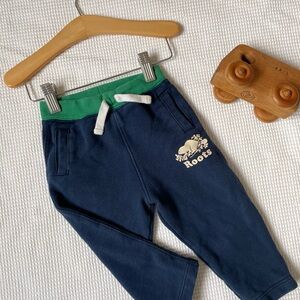 Roots Kids Blue Joggers with Green Waistband